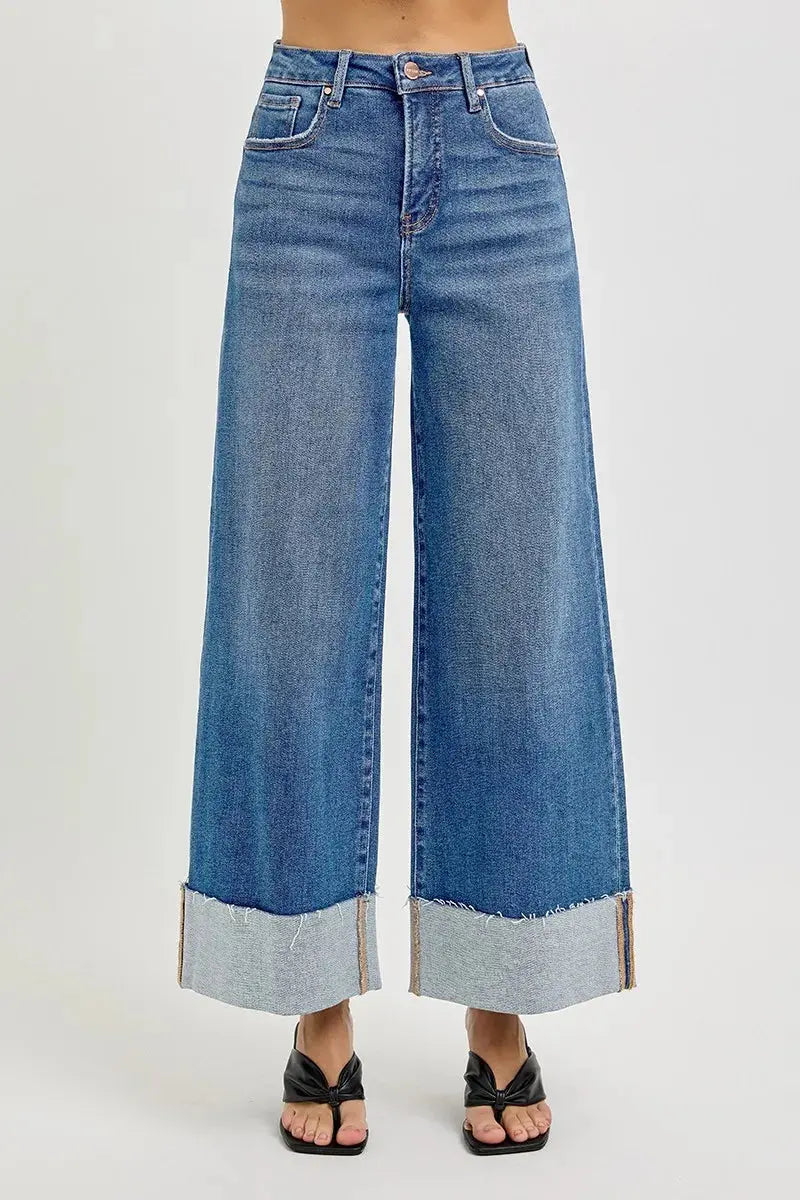 RISEN Jeans - Plus Size Tummy Control Crop Wide Cuffed Jeans
