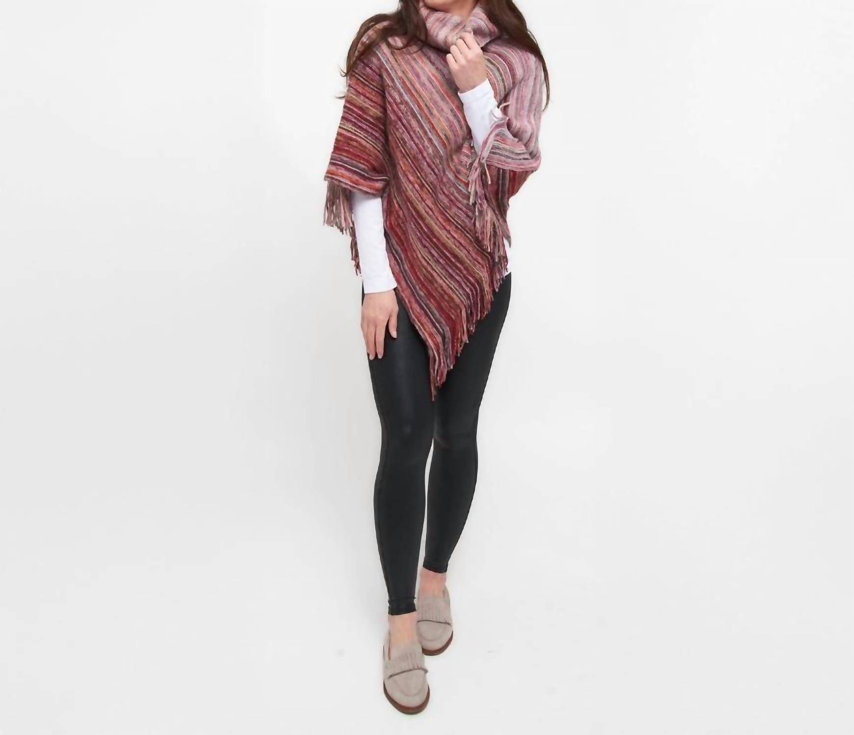 Tiya Striped Funnel Neck Poncho