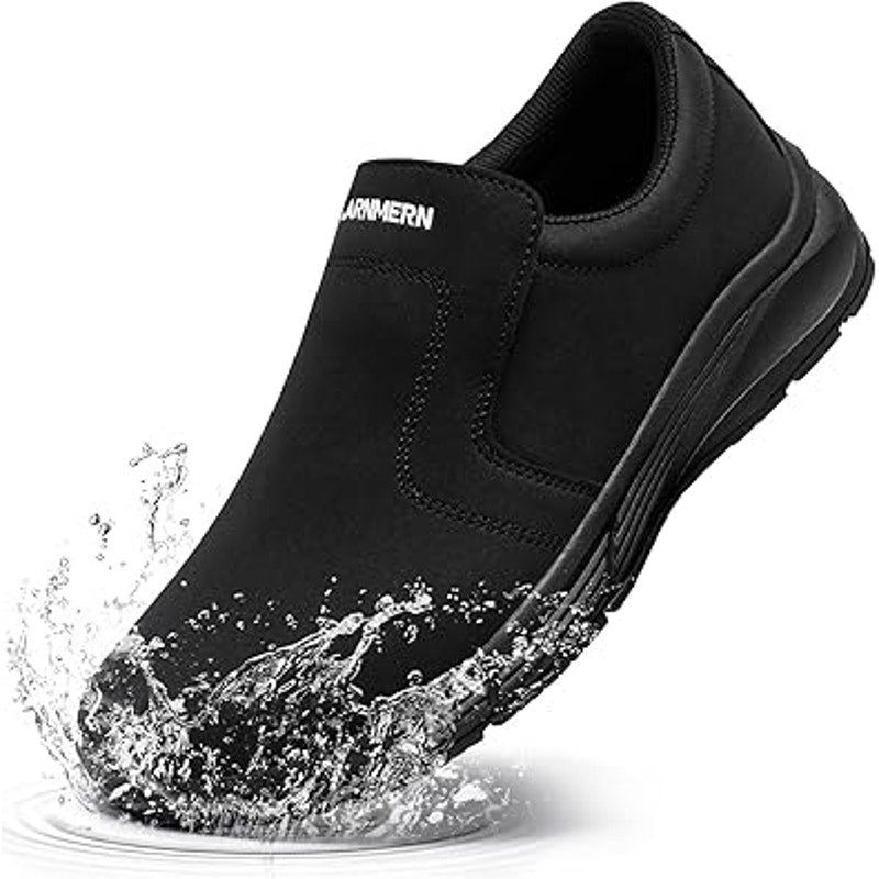 New Larnmern Mens Size 12 Black Faux Leather Non Slip Slide On Waterproof Shoes