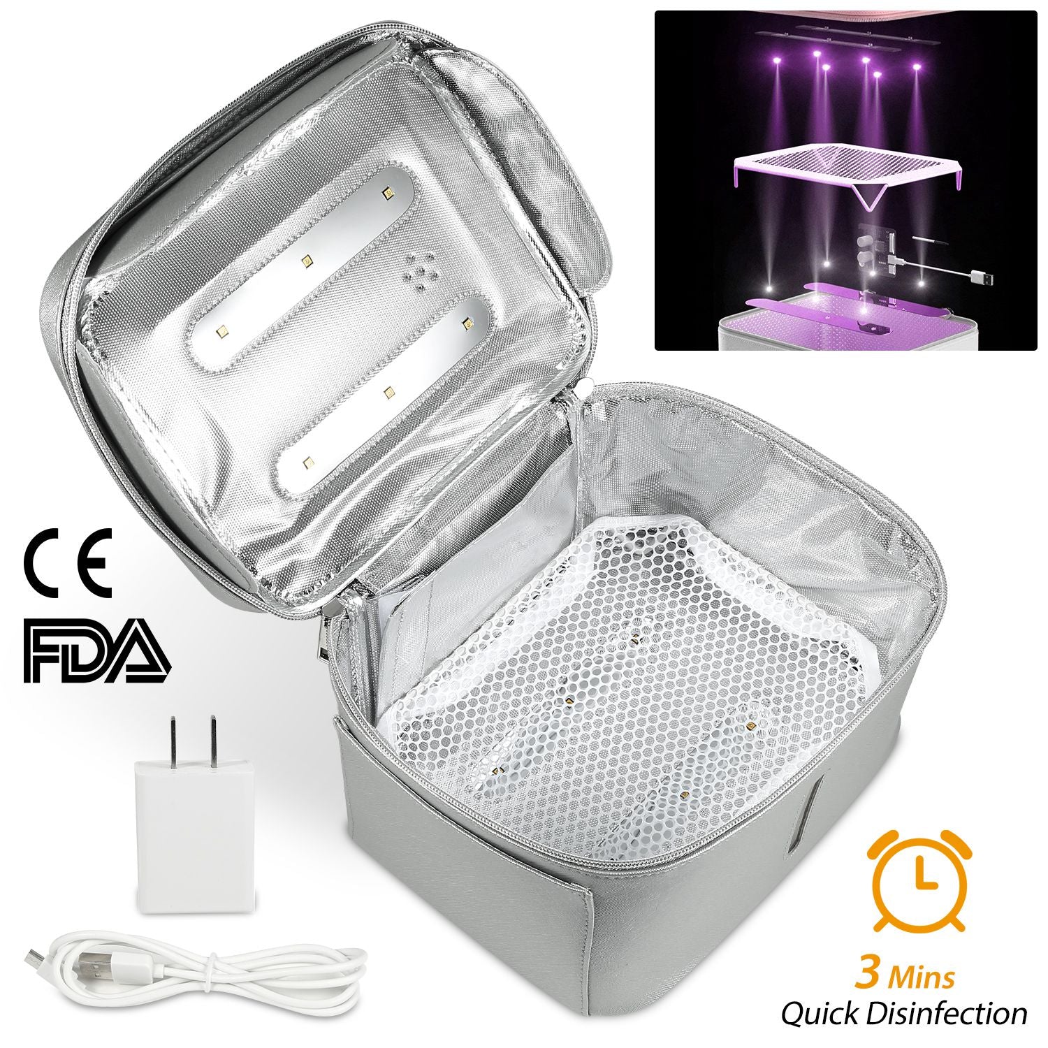 iMounTEK UV Disinfection Bag, Portable LED UV Sanitizer Box USB-Powered Travel UV Cleaner Bag for Baby Bottles Toys Underwear Toothbrush Beauty Tools