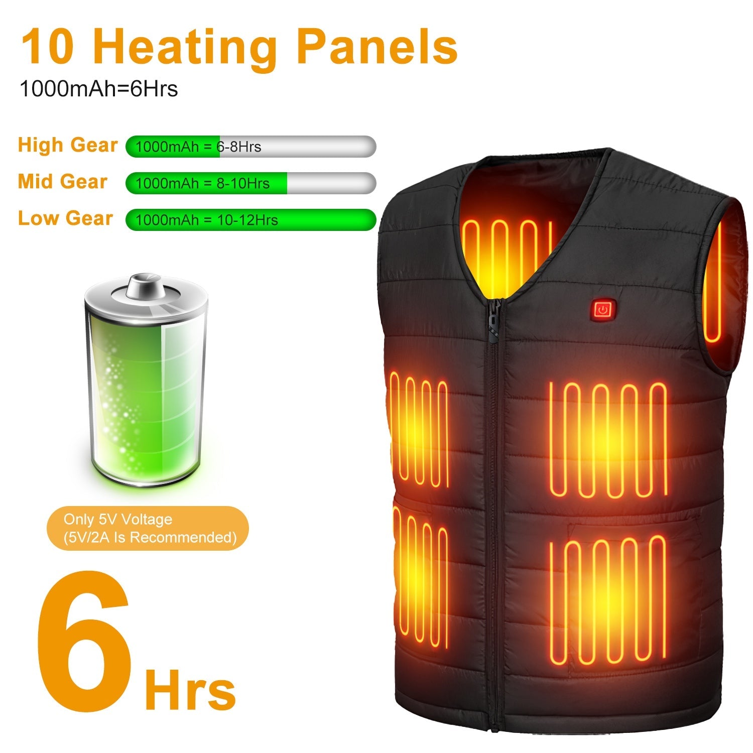 Heat Jacket Vest 3 Heating Gear Adjustable USB Heated Vest Warm Heat Coat Vest with 10 Heating Pads For Men Women Winter Outdoor Activity