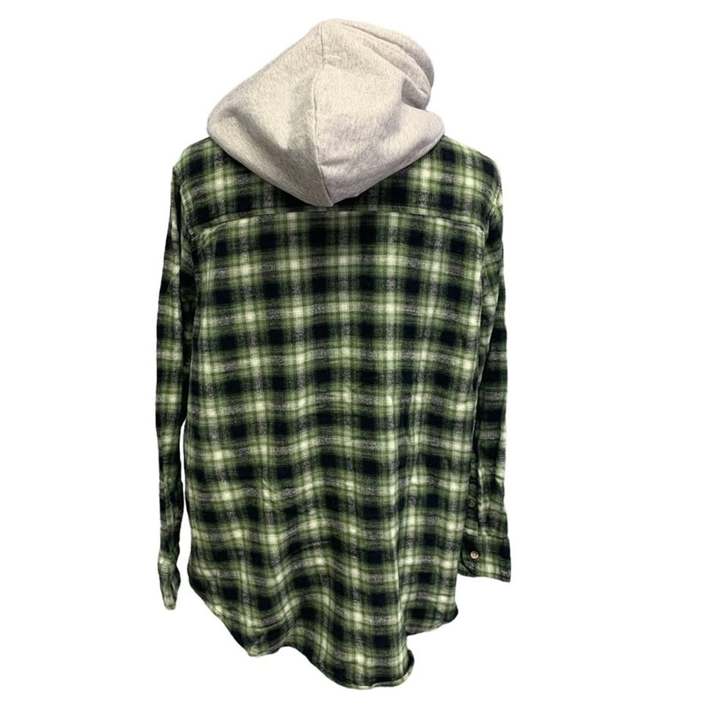 New Hand Printed Women Large Red Cardinal Bird Plaid Flannel Long Sleeve Hoodie