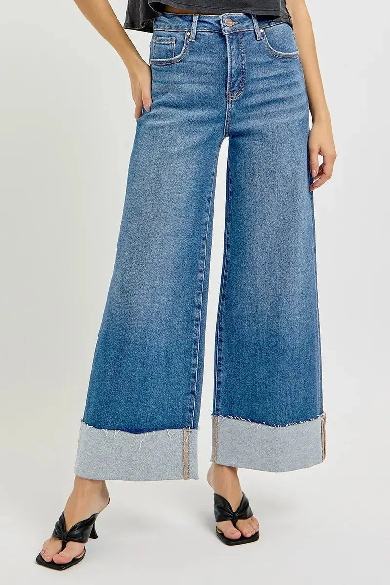 RISEN Jeans - Plus Size Tummy Control Crop Wide Cuffed Jeans