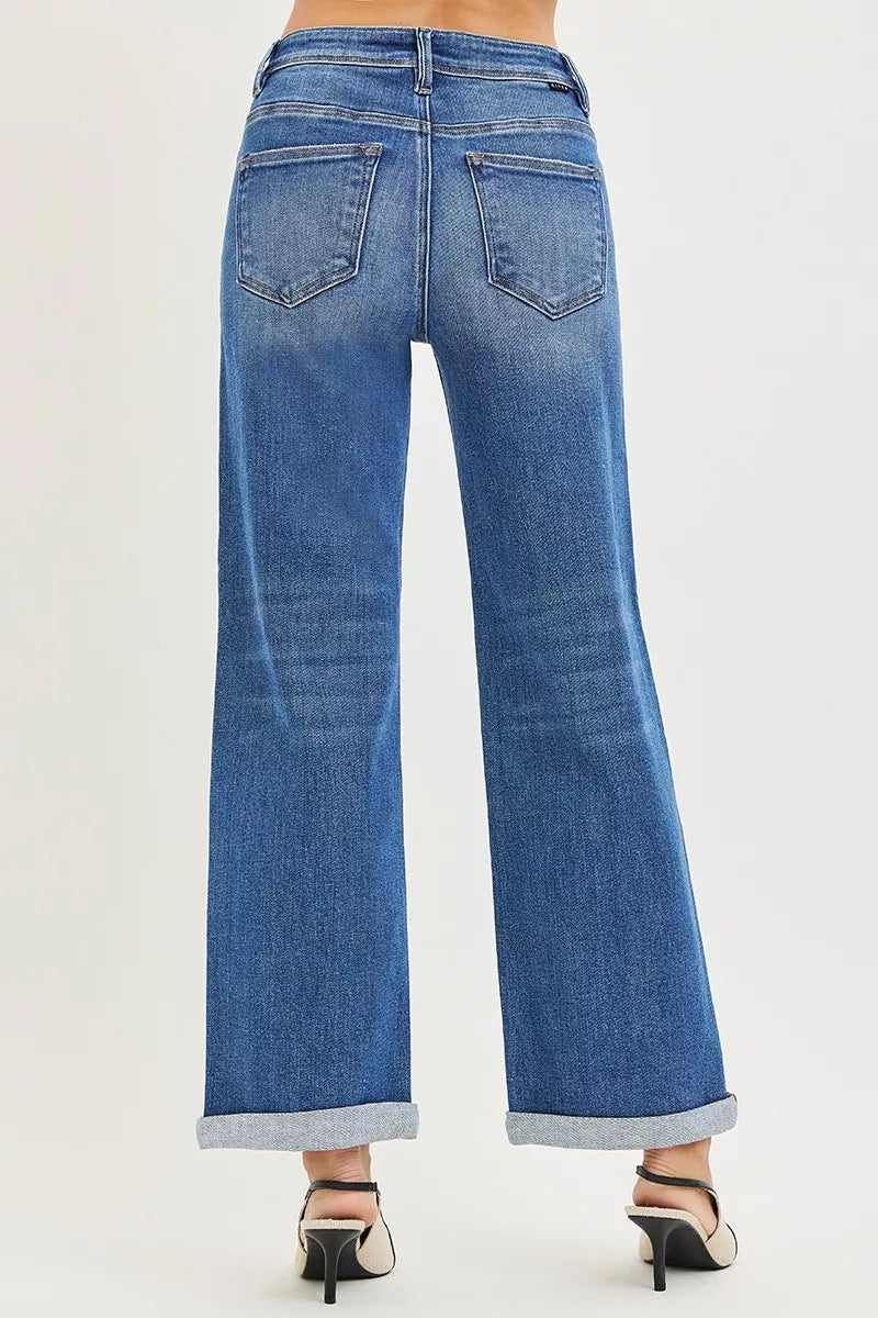 Full Size High Rise Relaxed Fit Ankle Straight Cuff Jeans Plus Size