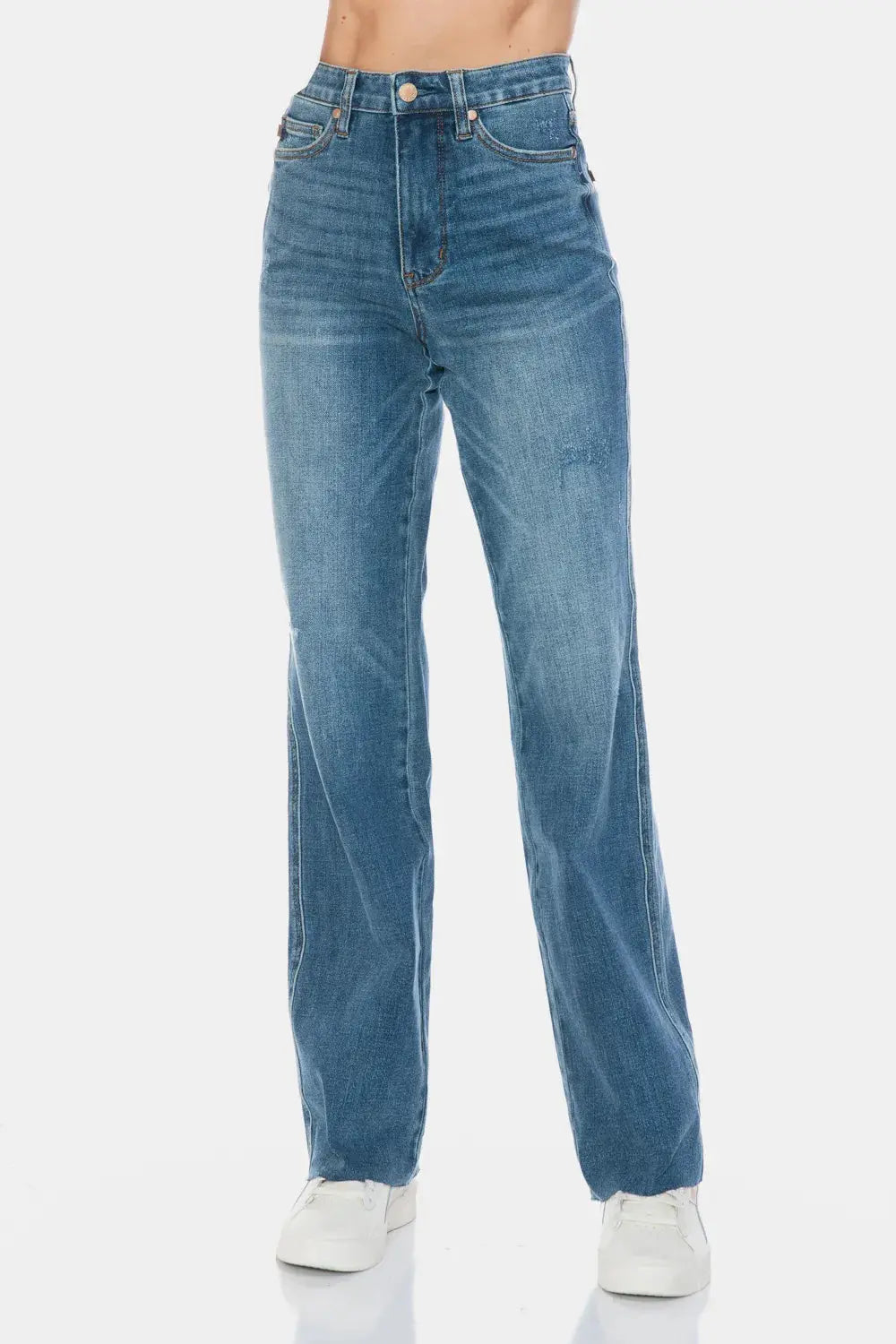 Full Size/Plus Size Tummy Control Cut Raw Hem Straight Judy Blue Jeans