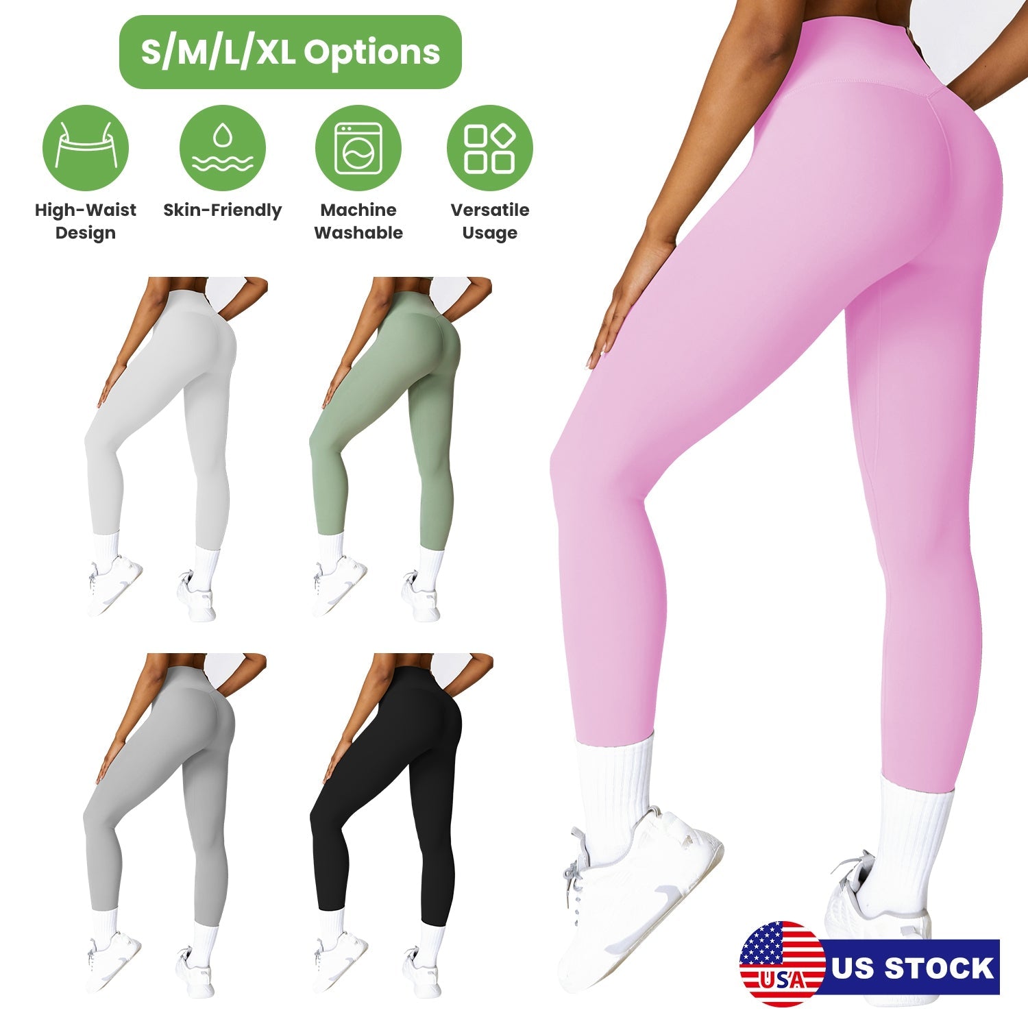 Women\'s High Waist Workout Leggings Tummy Control Compression Yoga Tight Pants Gym Pants Athletic Running Leggings with 25In Inseam No Front Seam