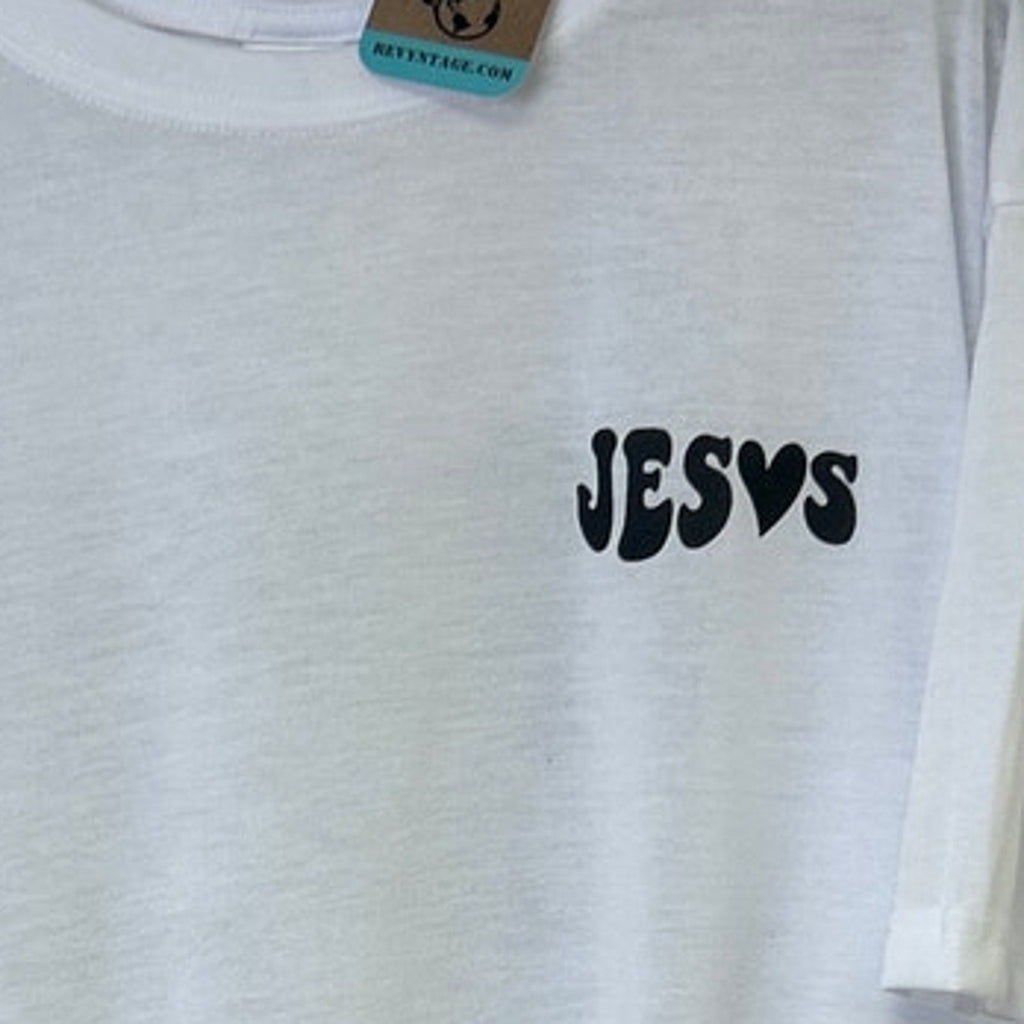 New Hand Printed Mens 2XL White Jesus Has My Back Short Sleeve Tee Shirt