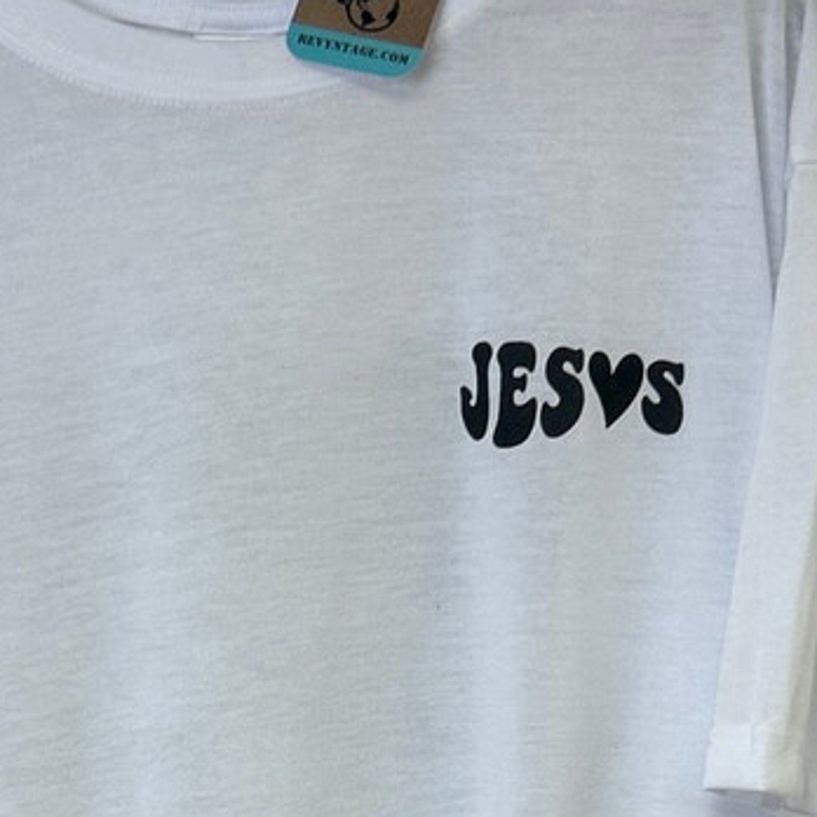 New Hand Printed Mens 2XL White Jesus Has My Back Short Sleeve Tee Shirt