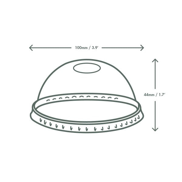 Vegware 96-Series PLA Dome Lid with Straw Hole, Clear (QTY 1000), SKU C96D-OH