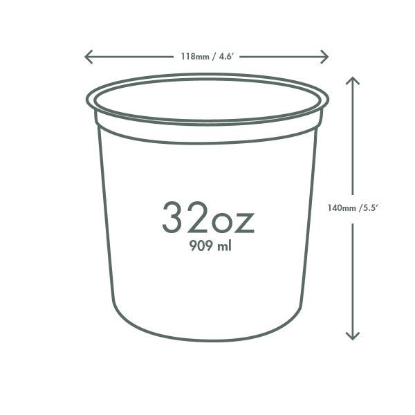 Vegware Compostable PLA Round Deli Containers 32oz Clear (QTY 500), SKU CF-DC-32