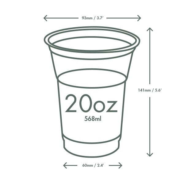 Vegware 20 oz PLA Cold Cup, 96-Series (QTY 1000), SKU R600Y-G