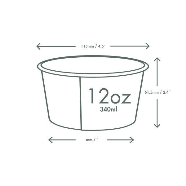 Vegware 115-Series Soup Container 12oz PLA Compostable (QTY 500), SKU SC-12G