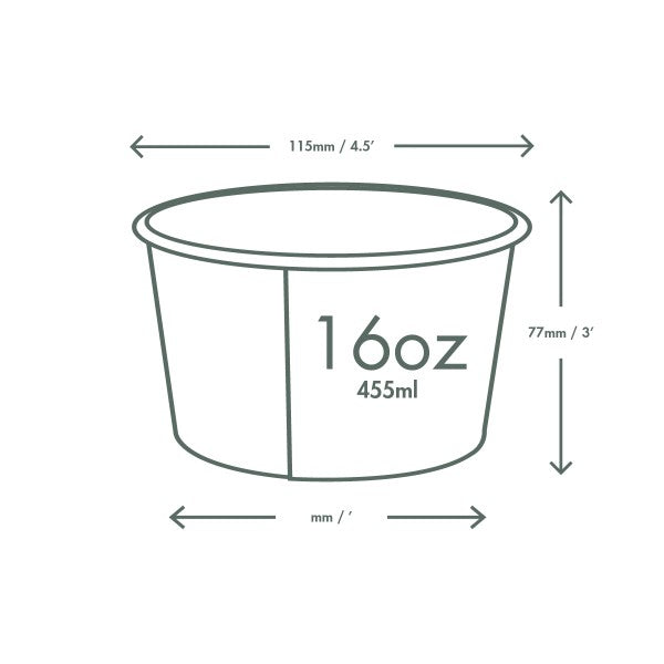 Vegware 16 oz Soup Container, 115-Series, PLA-Lined, Compostable (QTY 500), SKU SC-16G