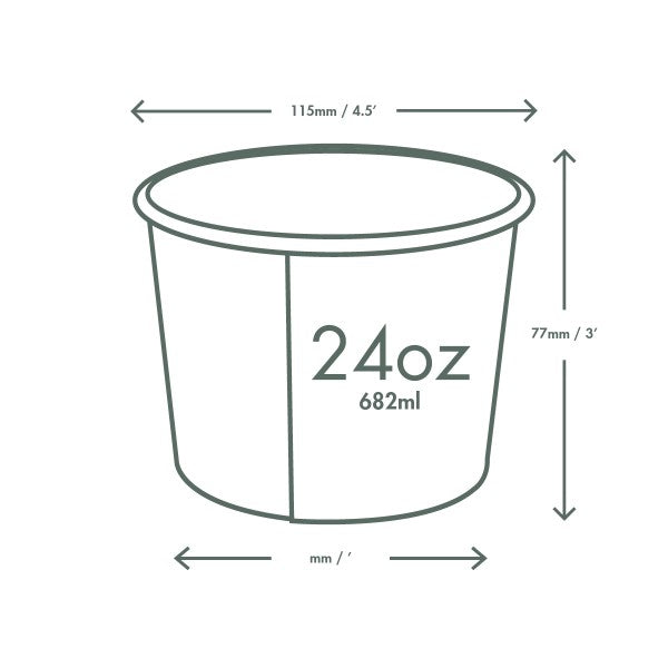 Vegware 115-Series PLA Lined Soup Container, 24oz, White (QTY 500), SKU SC-24G