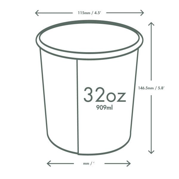 Vegware 115-Series PLA Soup Container, 32oz, Compostable, Clear (QTY 500), SKU SC-32G
