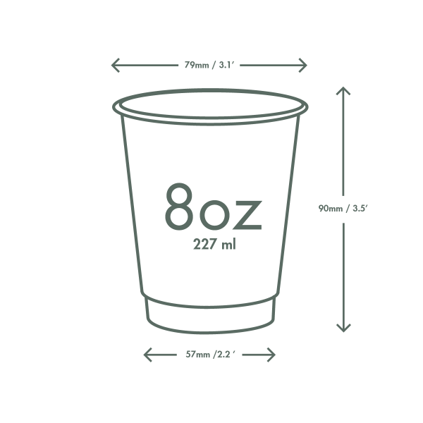 Vegware 79-Series 8oz Double Wall Hot Cup Kraft PLA Lined Compostable (QTY 500), SKU VDW-K08