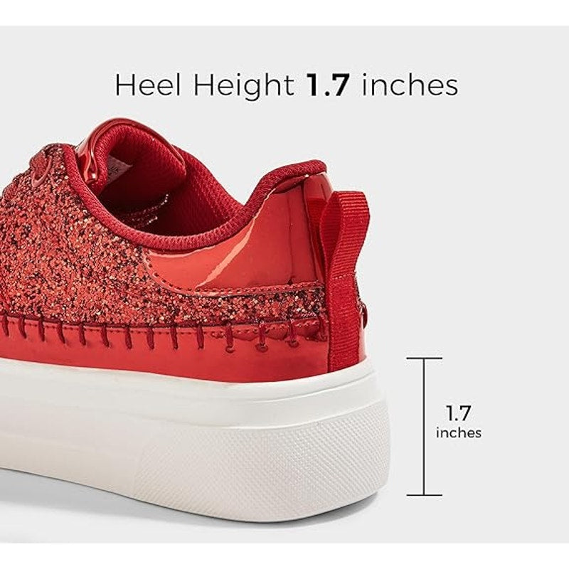 Lucky Step Womens Size 8 Red Glitter Faux Leather Lace Up Platform Sneaker Shoes