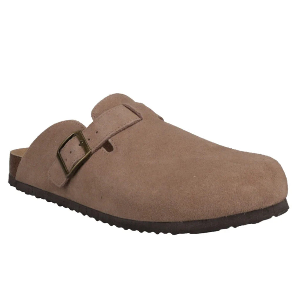 New In Box Khombu Mens Size 9 Taupe Faux Suede Damian Cork Slide On Mule Shoes