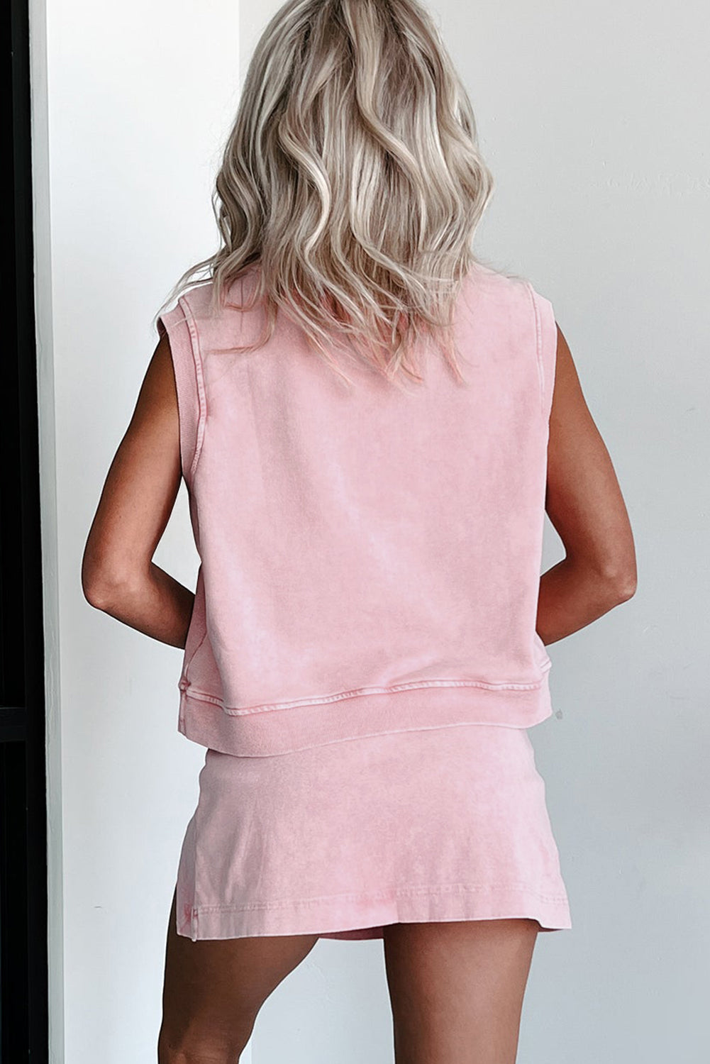 Luxury Mineral Wash Cotton Tank Top Lined Split Skirt Set