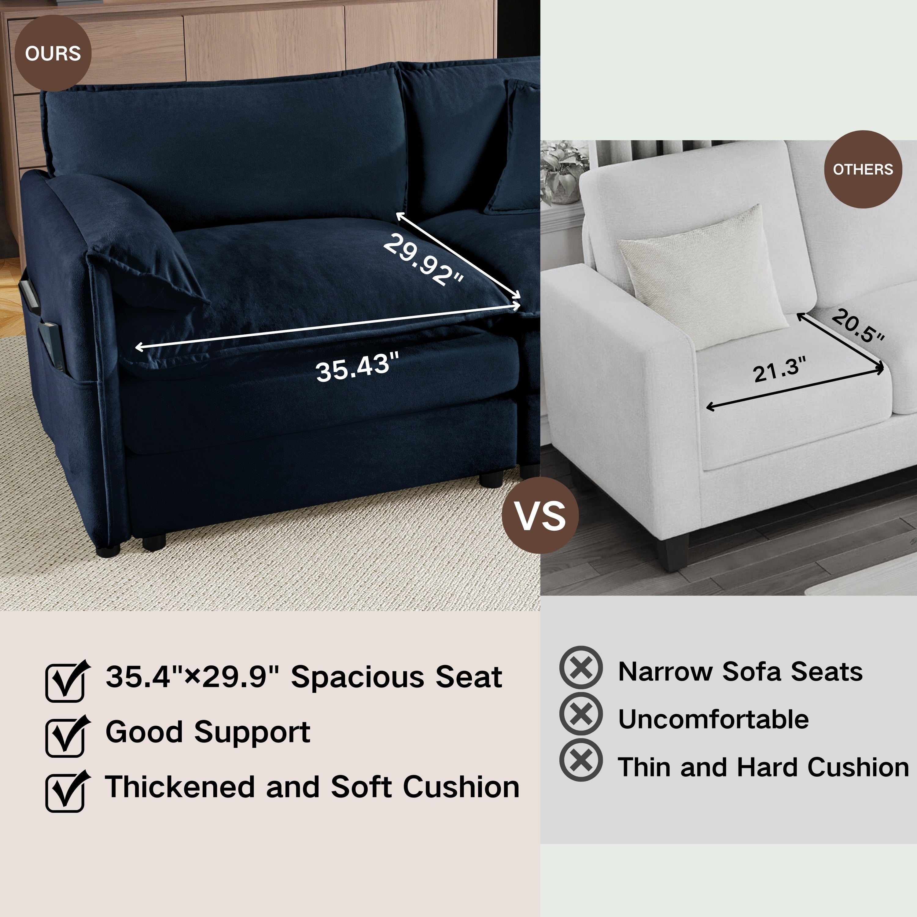 Modern Chenille Oversized Deep Seat Sectional Sofa