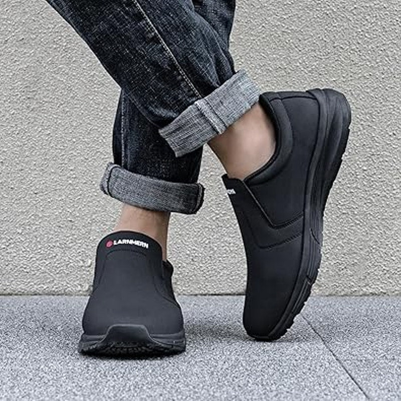 New Larnmern Mens Size 12 Black Faux Leather Non Slip Slide On Waterproof Shoes