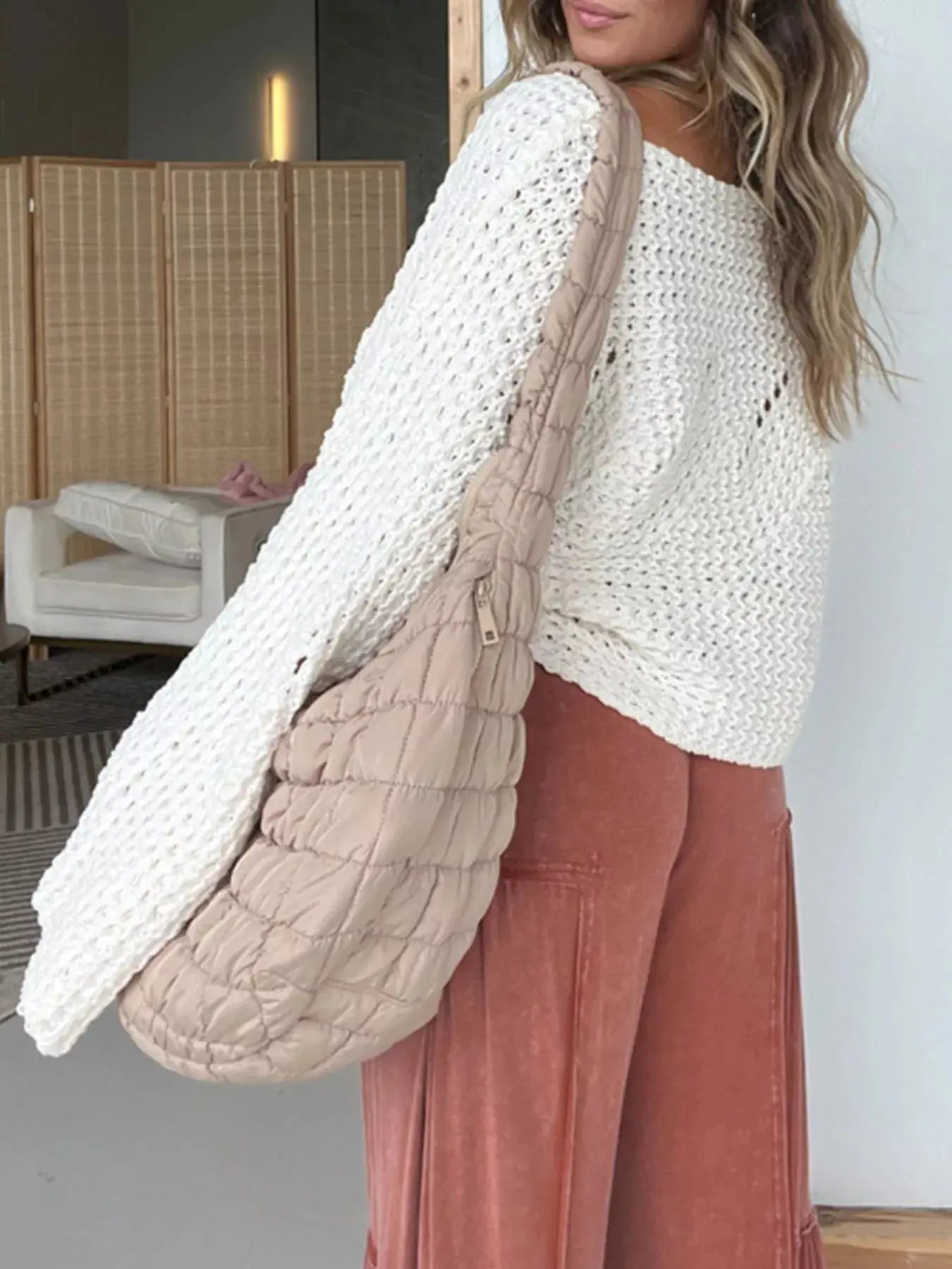 Openwork Batwing Sleeve Sweater
