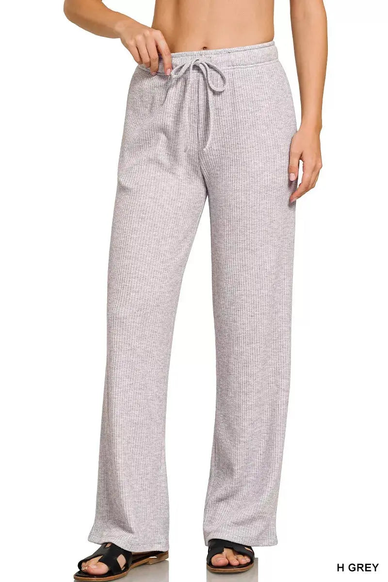 Zenana Ribbed Drawstring Wide Leg Lounge Pants