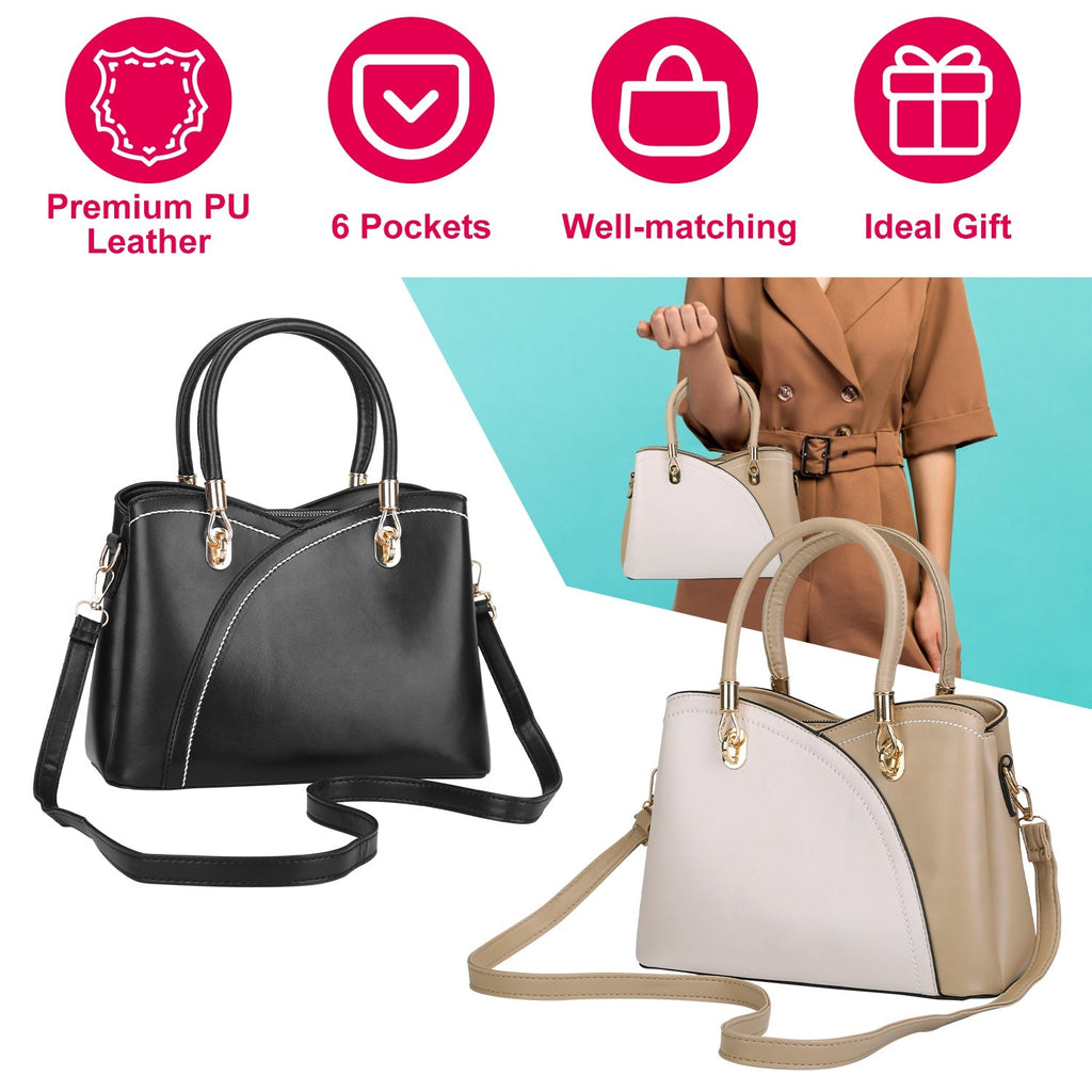 Women Handbags Chic Tote Bags for Ladies Medium-sized Leather Satchel Crossbody Bag with Stylish Stitching Detachable Strap