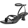 Genshuo Womens Size 6 Black Strappy 2.5" Heel Open Toe Thong Dressy Sandal Shoes