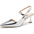 Lnsshee Womens Size 9 Shiny Silver 3" Low Kitten Heel Pointy Toe Slingback Shoes