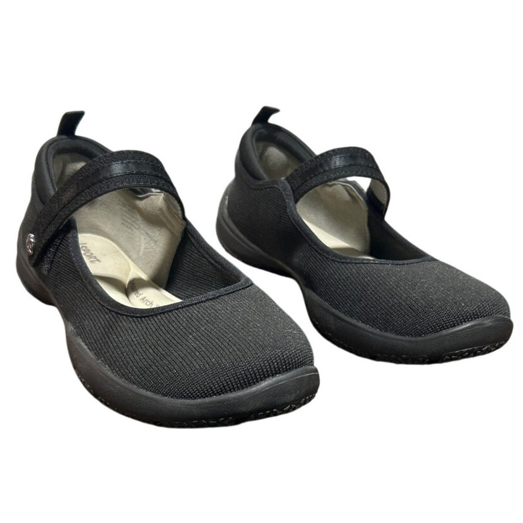New In Box JSport Womens Size 7.5 Black Fabric Hook Loop Melody Mary Jane Shoes