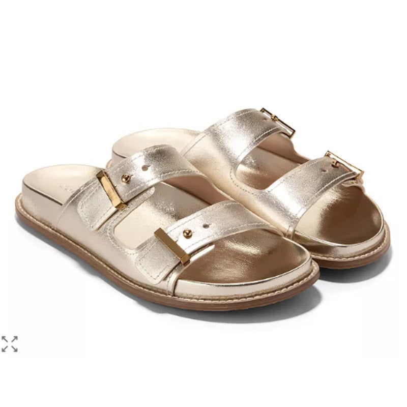 New In Box Cole Haan Womens Size 9 Gold Leather Open Toe Marisol Sandal Shoes