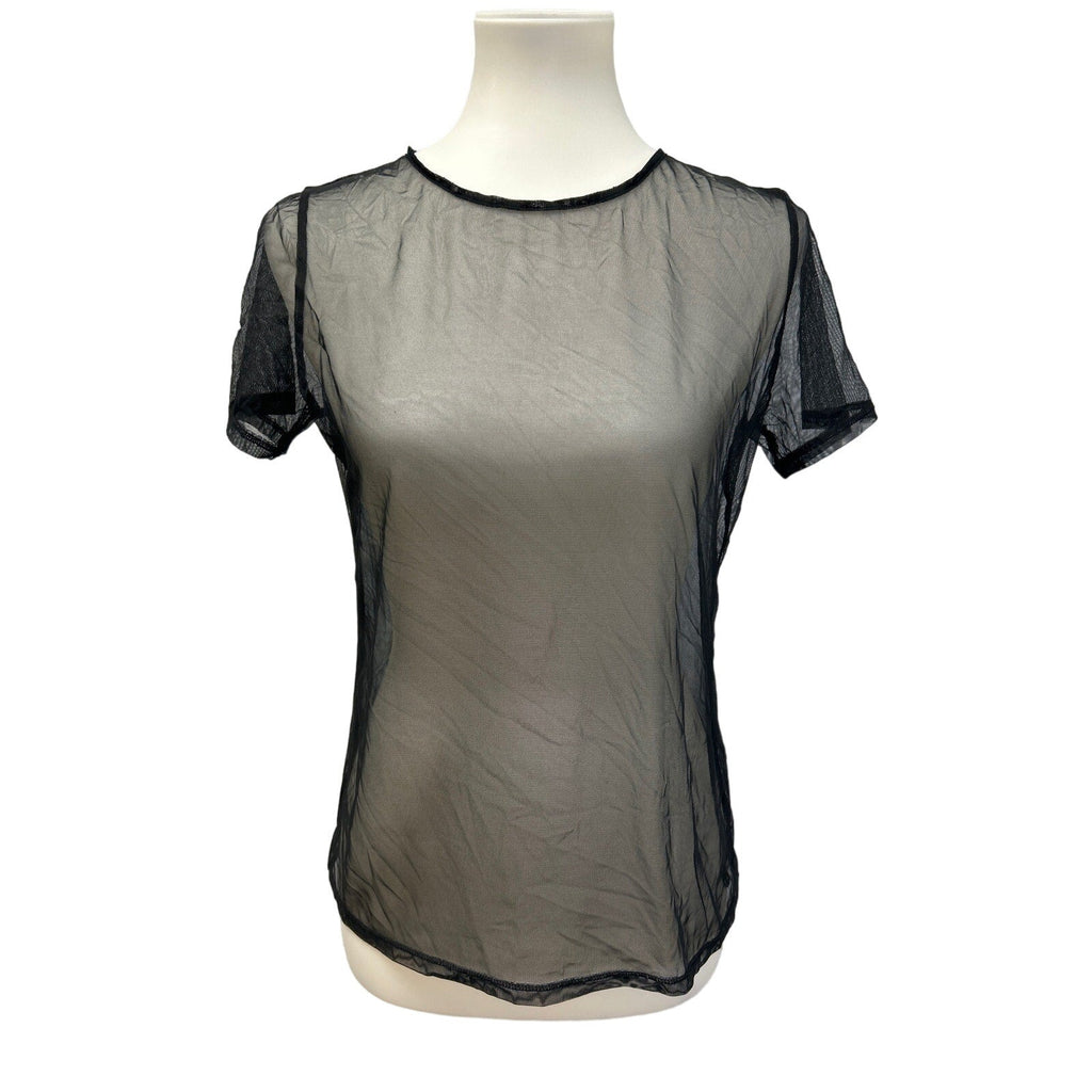 Victoria's Secret Womens XS Short Sleeve Sheer Black Netting Top Blouse