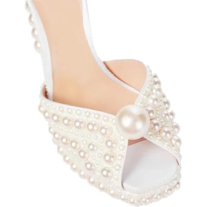 Goolita Womens Size 10.5 White Pearl Open Toe 5" Platform Heel Ankle Strap Shoes