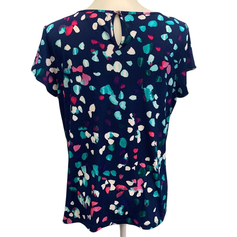 Liz Claiborne Career Womens Large Confetti Dot Short Sleeve Pleated Front Top