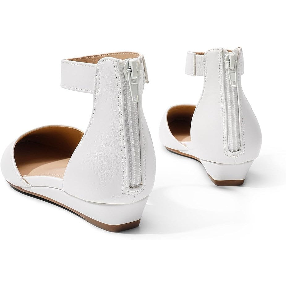 Dream Pairs Womens Size 10 White Pointy Toe Ankle Strap 1" Low Wedge Heel Shoes