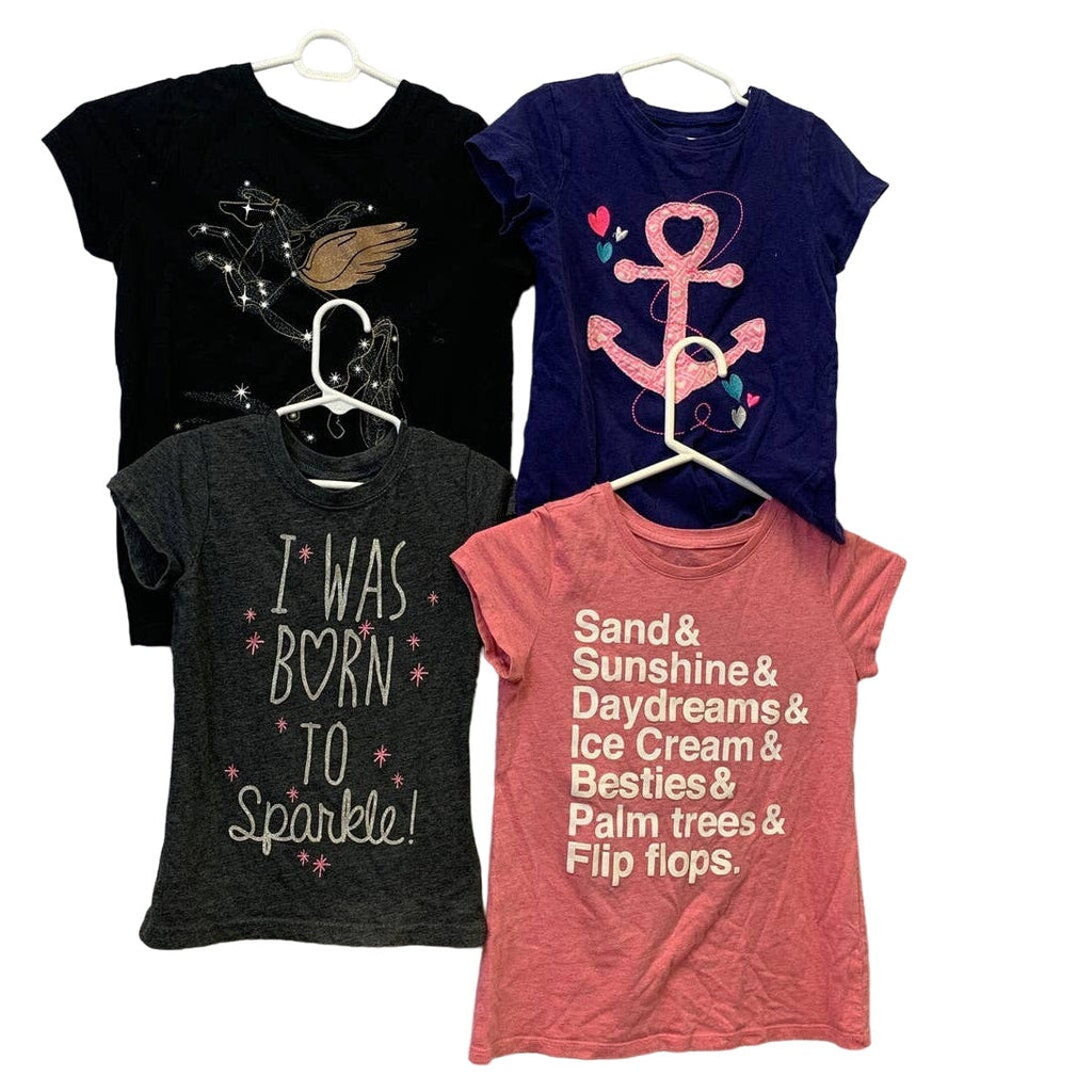 Lot of 4 Girls Medium 7/8 Short Sleeve Summer Tee Shirt Lot Cat & Jack Evy