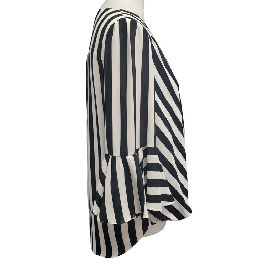 INC Womens Small 100% Polyester 3/4 Bell Sleeve Faux Wrap Striped Sheer Blouse