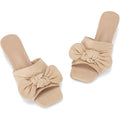 Coutgo Women Size 11 Tan Soft Faux Suede Bow Open Toe 2" Block Heel Sandal Shoes