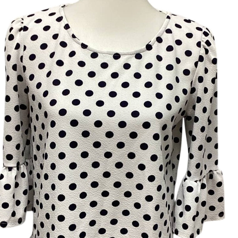 Green Envelope Medium Long Bell Sleeve Polka Dot PolyBlend Crew Neck Top Blouse