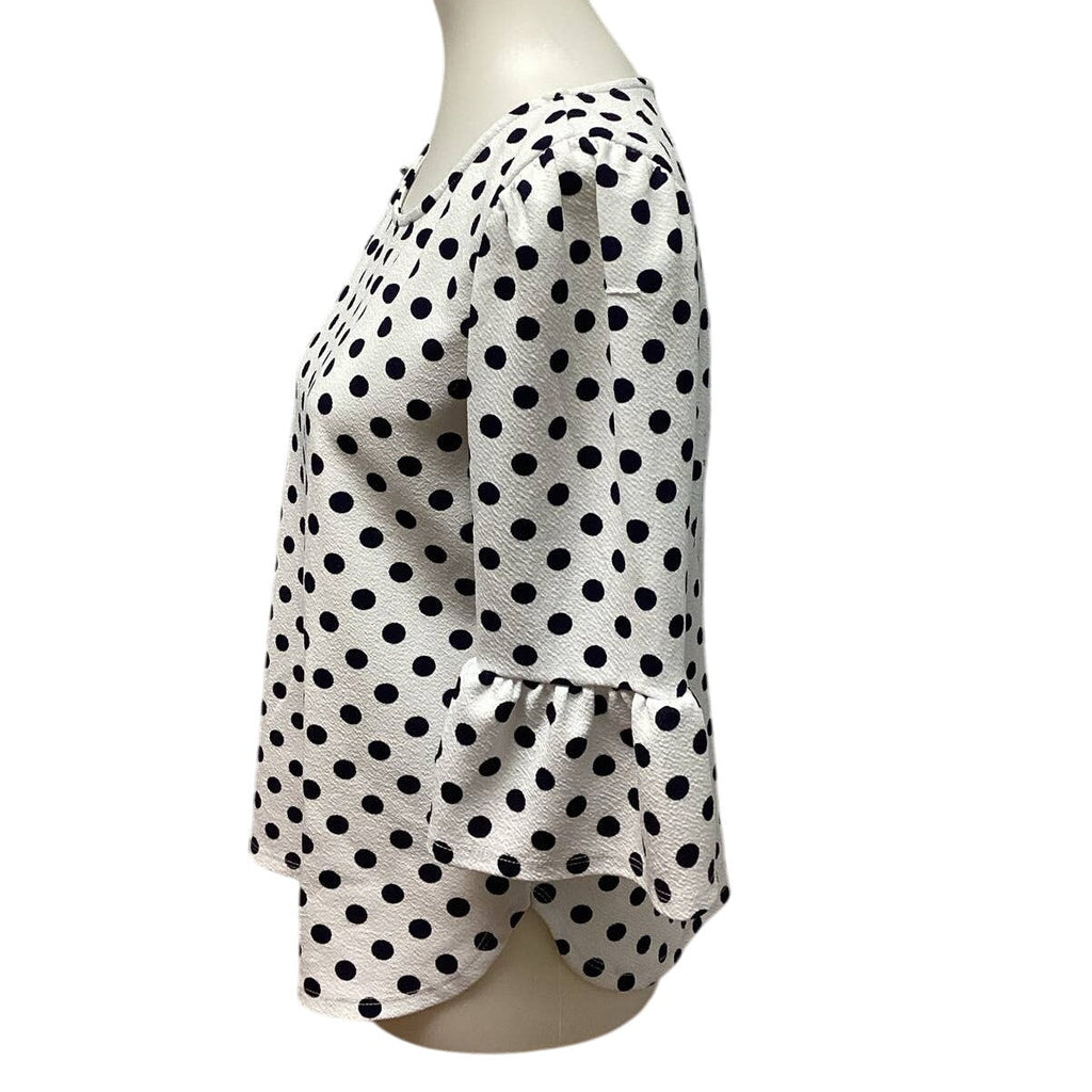 Green Envelope Medium Long Bell Sleeve Polka Dot PolyBlend Crew Neck Top Blouse