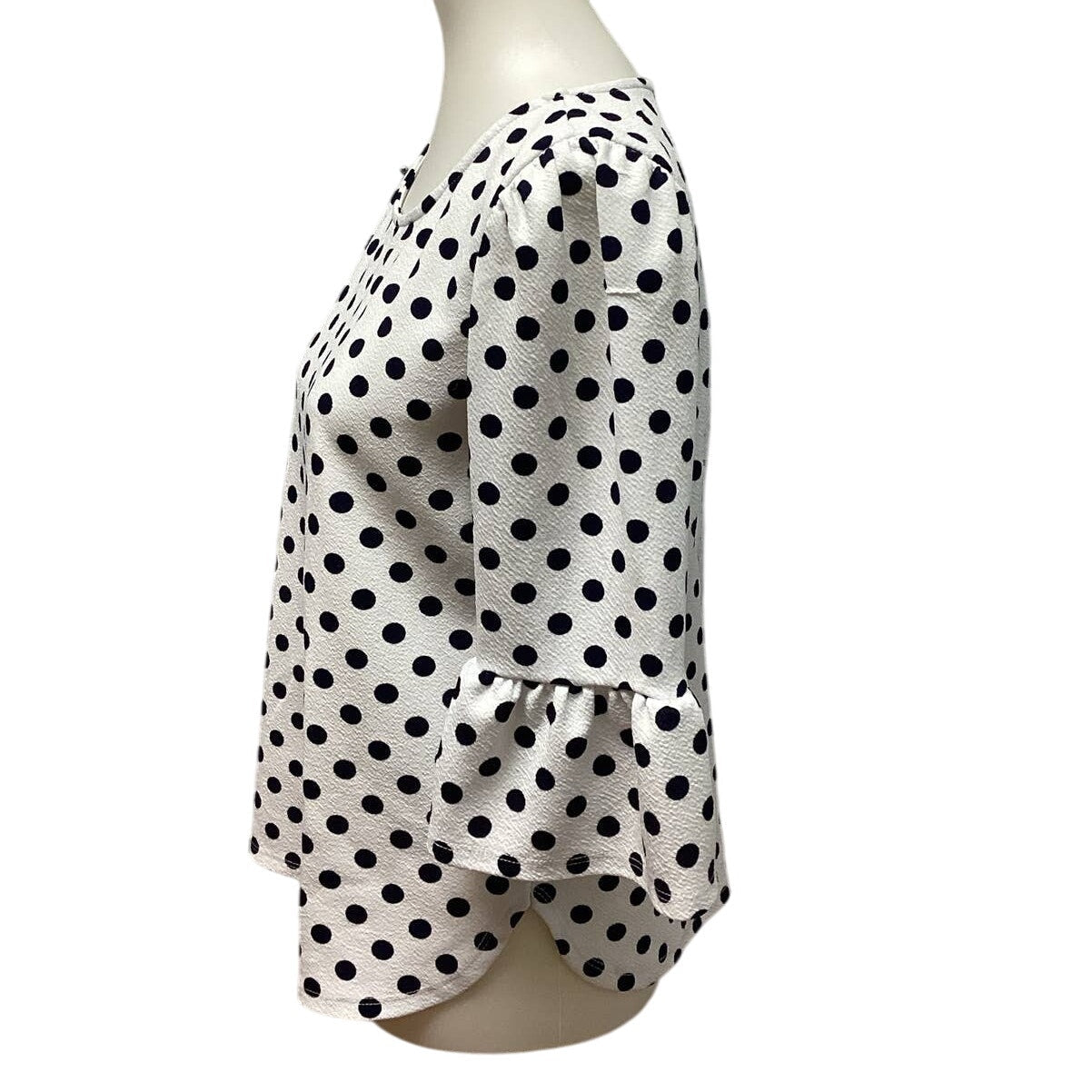 Green Envelope Medium Long Bell Sleeve Polka Dot PolyBlend Crew Neck Top Blouse