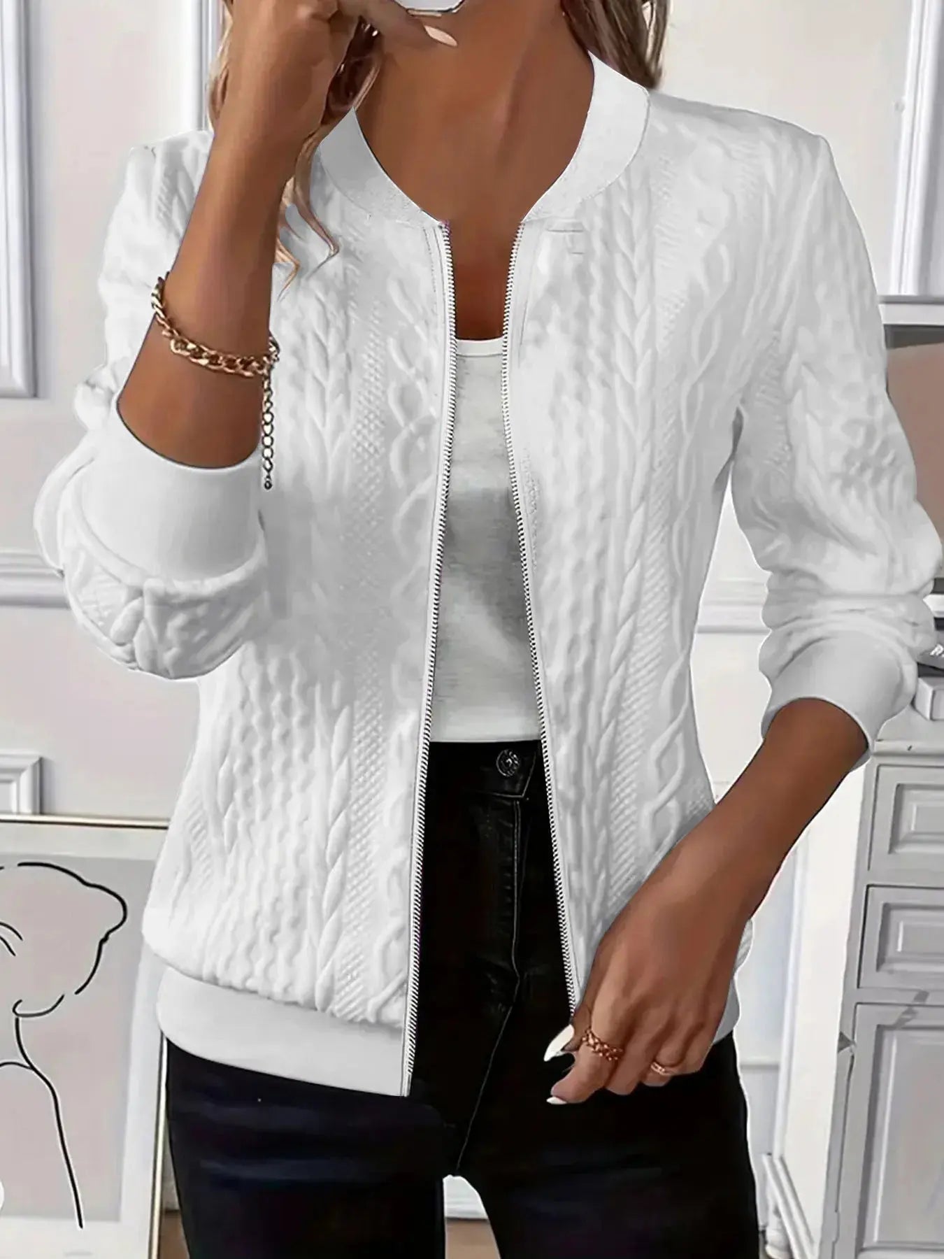 Texture Zip Up Long Sleeve Jacket