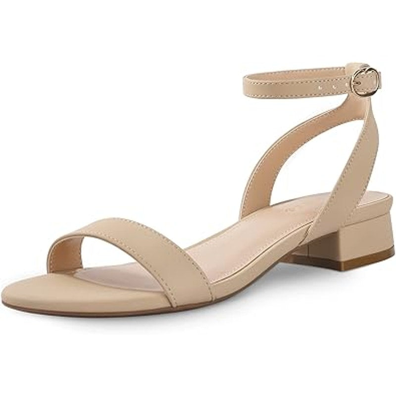 Ankis Womens Size 10 Nude Tan Open Toe Ankle Strap Low 1" Heel Sandals Shoes