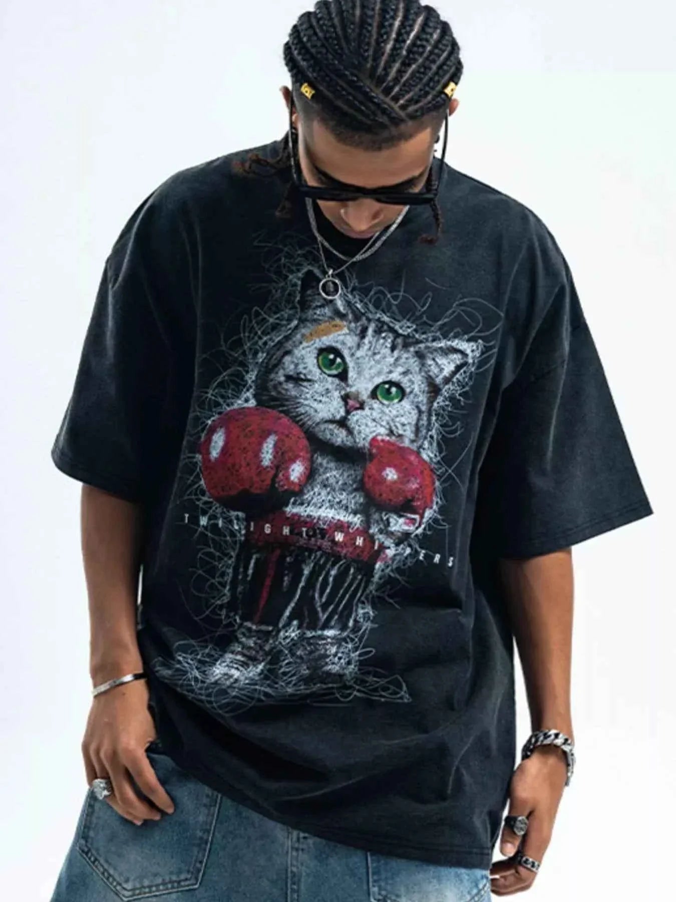 Men's Cat Graphic Vintage Wash T-Shirt