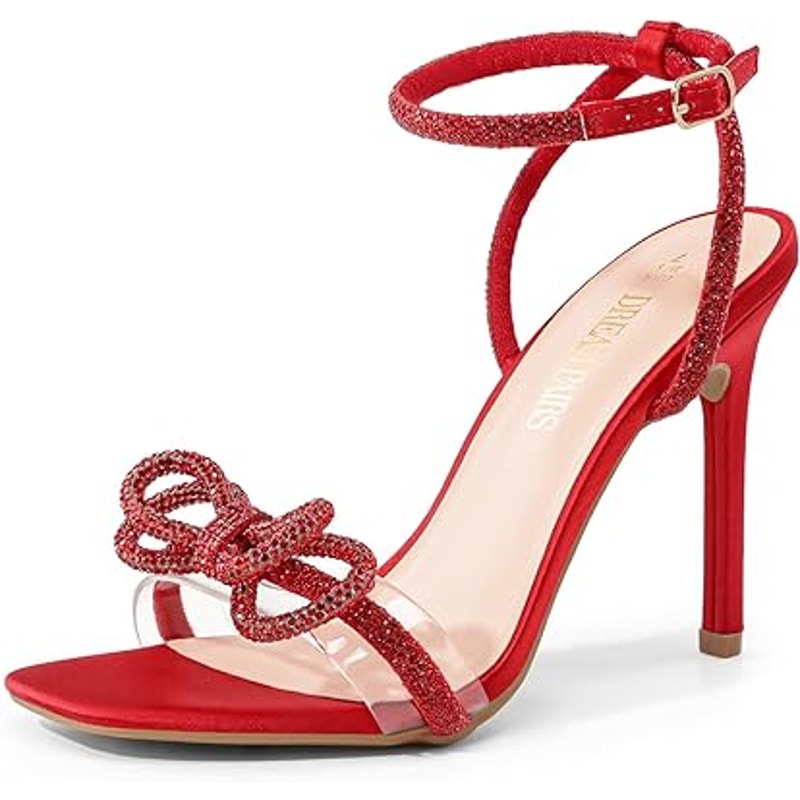 Dream Pairs Womens Size 9 Red Shiny Bow 4.5" Heel Ankle Strap Stilletto Shoes