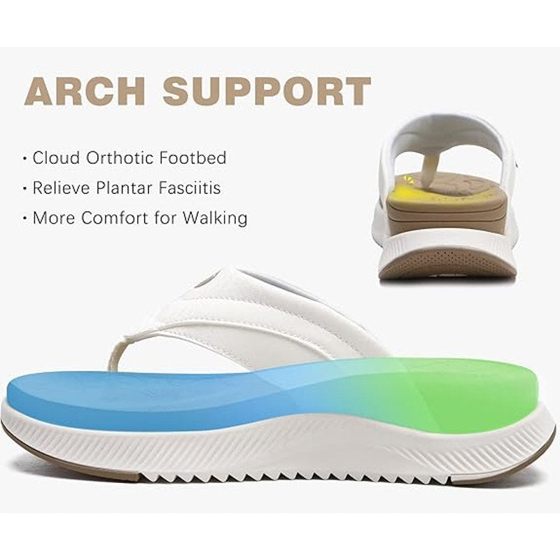 Oncai Womens Size 6 White Tan Orthopedic Arch Support Flip Flop Sandal Shoes