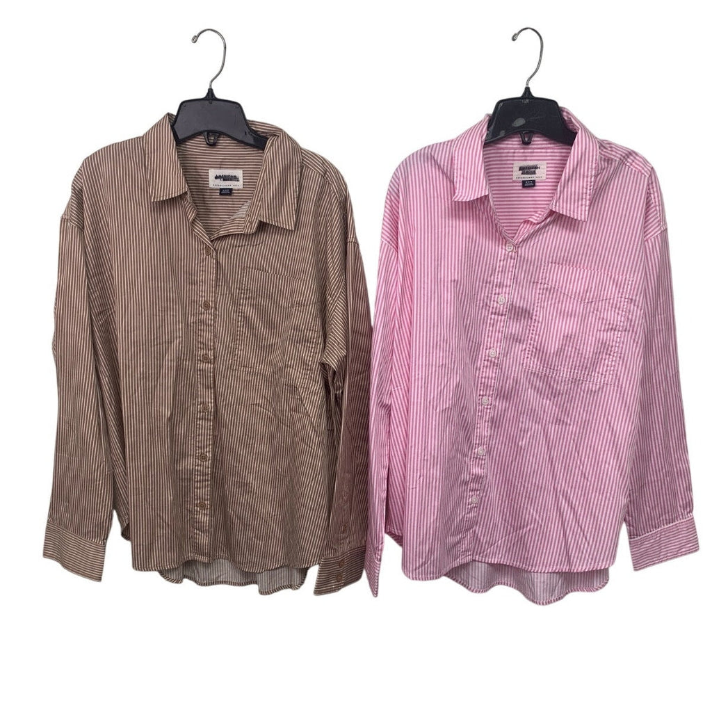 2 New American Eagle Womens Medium Striped Long Sleeve Collared Button Up Shirts