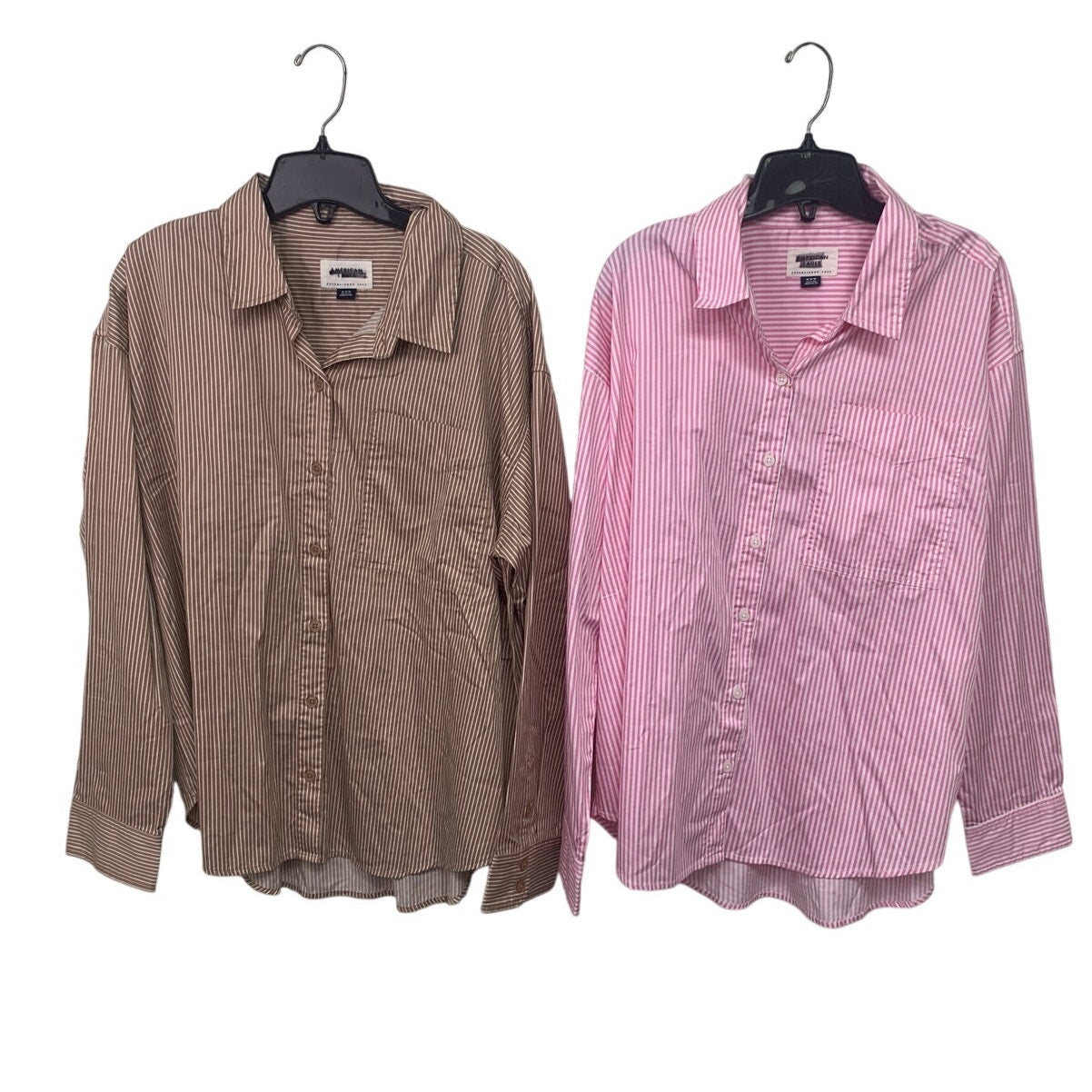 2 New American Eagle Womens Medium Striped Long Sleeve Collared Button Up Shirts