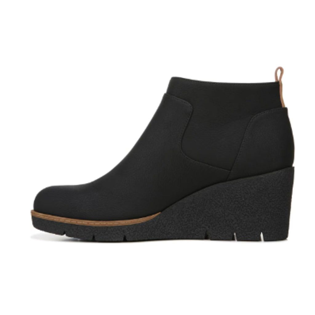 New In Box Dr Scholls Womens Size 7 Black Faux Leather Bianca Wedge Bootie Shoes